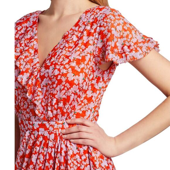 $795 TANYA TAYLOR NWT Designer Silk Boho Red Purple Floral Maxi Dress — Size 6 - Picture 4 of 15